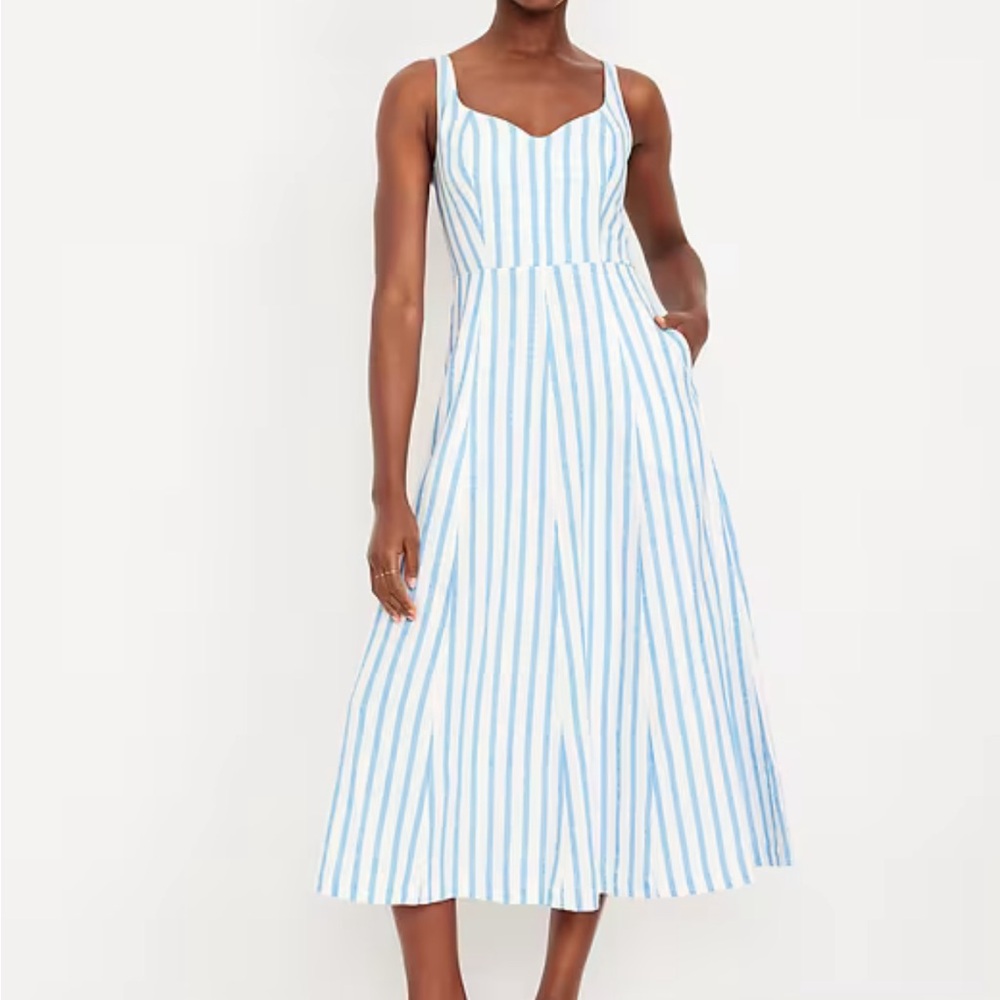 Old Navy Blue and White Striped Midi Dress